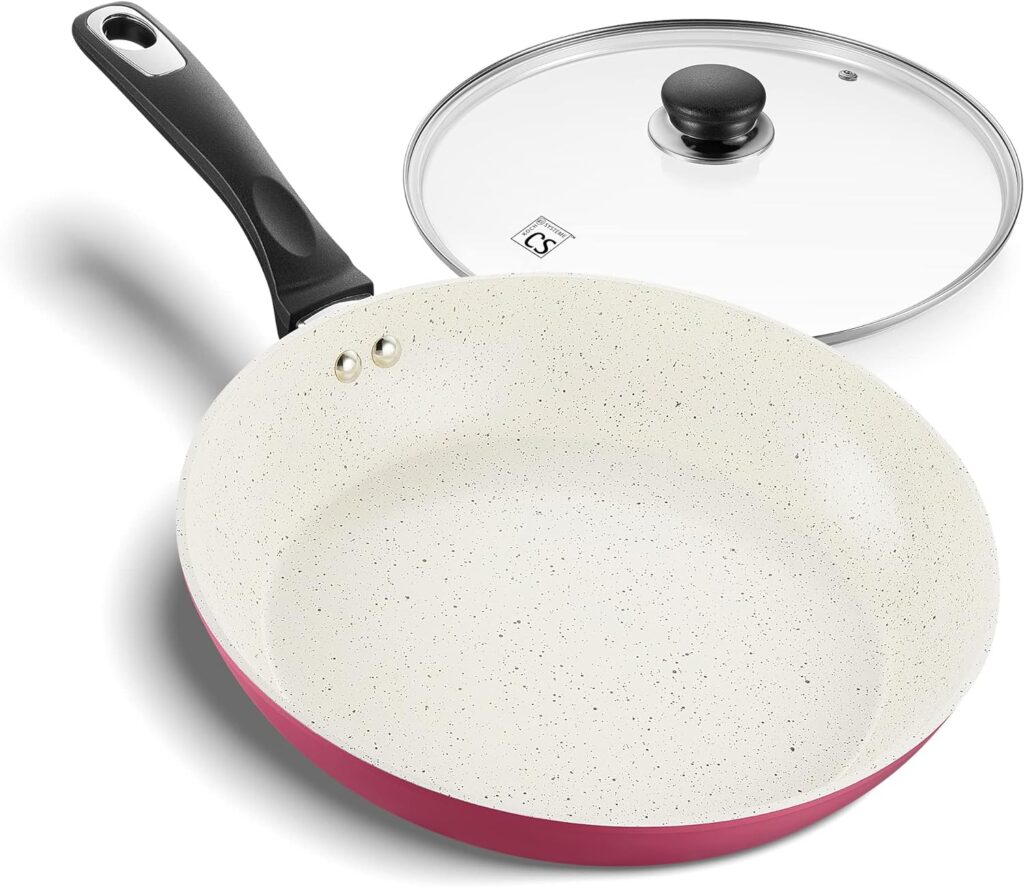 CS KOCH SYSTEME Stone Earth Nonstick FryingPan, Nonstick Omelet Pan Skillet for All Stove Tops Include InductionCooker, Stir Fry Pan with HeatResistant Handle, APEOPFOA-Free (Frying Pan, 11in-Pink)