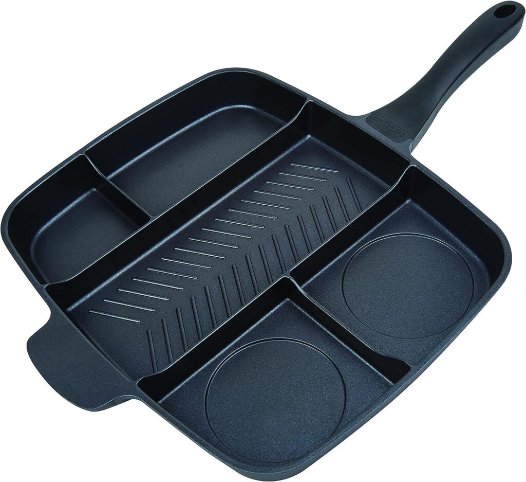 Master Pan Non-Stick Divided Grill/Fry/Oven Meal Skillet, 15, Black