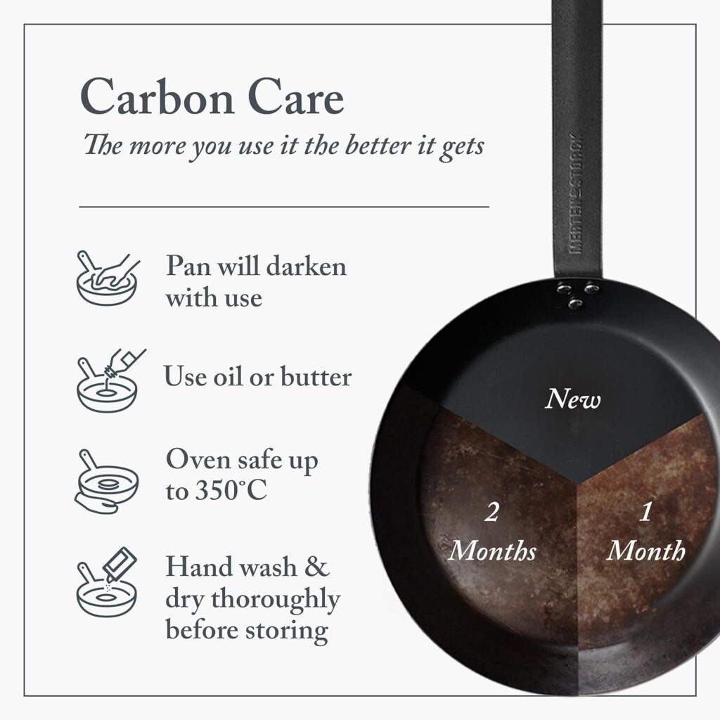 Merten  Storck Pre-Seasoned Carbon Steel 10 Frying Pan Skillet, Cast Iron Lightweight, Durable, Sear Grill Broil Fry, Indoor Outdoor Cooking, Easy to Clean, Oven Safe, Induction, Steel Handle, Black