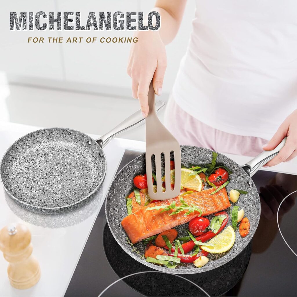 MICHELANGELO Frying Pans Set with 100% APEO  PFOA-Free Stone Non Stick Coating, Granite Skillet Set, Nonstick Skillets 3 Pcs,8/9.5/11 inch