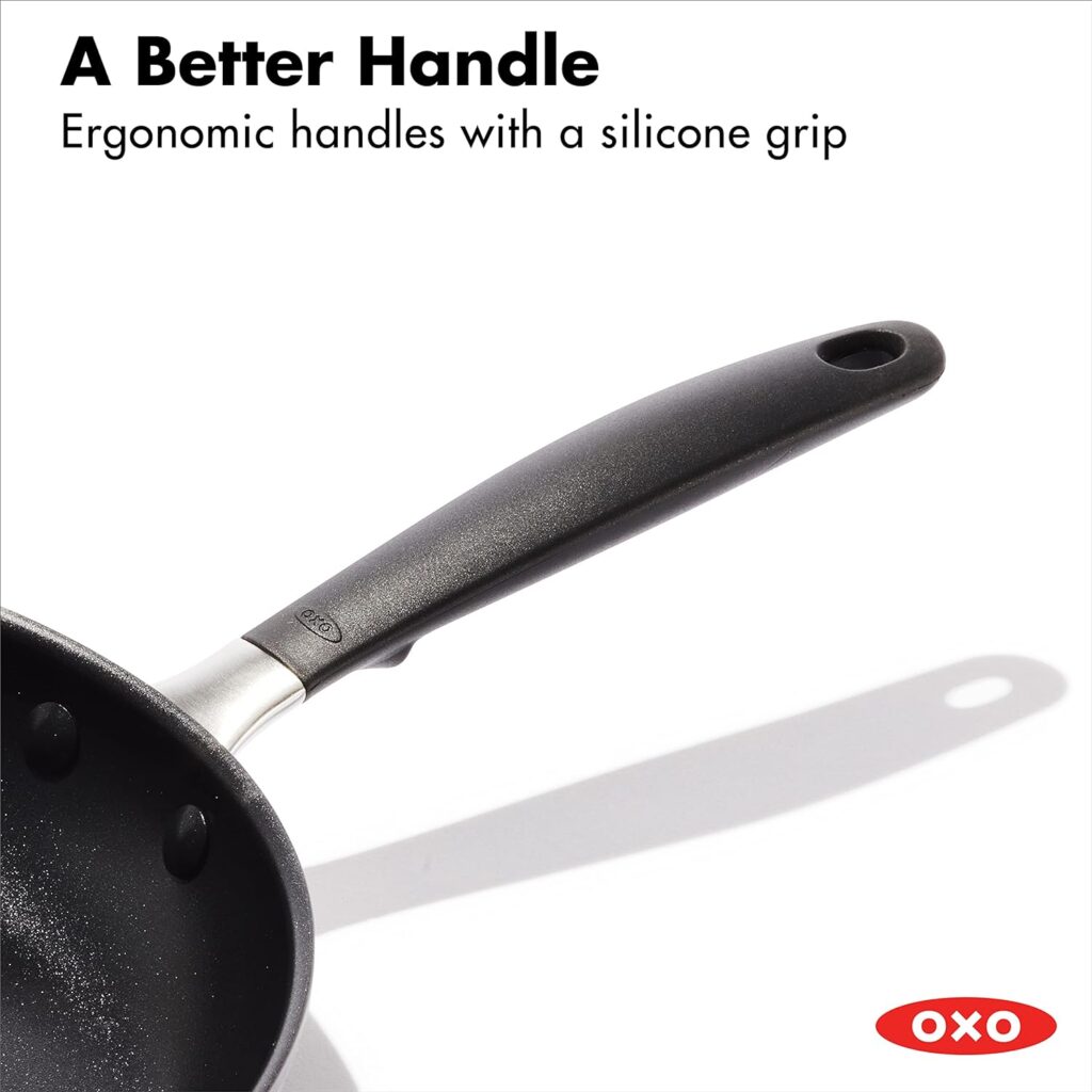 OXO Good Grips 10 Frying Pan Skillet, 3-Layered German Engineered Nonstick Coating, Stainless Steel Handle with Nonslip Silicone, Black