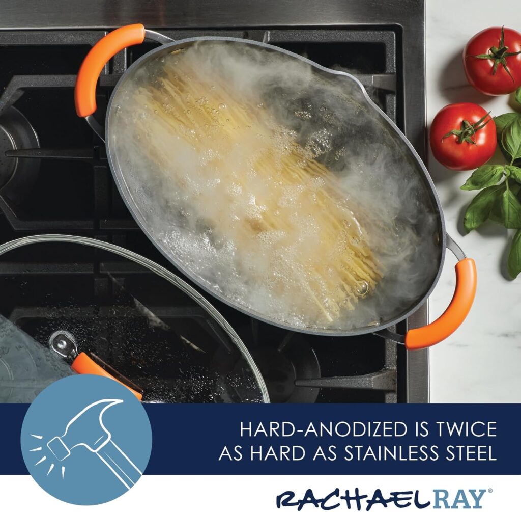Rachael Ray Brights Hard Anodized Nonstick Frying Pan / Fry Pan / Hard Anodized Skillet with Helper Handle - 14 Inch, Gray