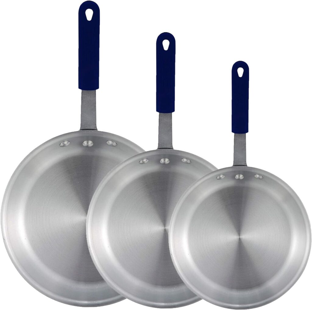 Tiger Chef Frying Pan Set - Commercial Aluminum Restaurant Fry Pans skillets - 7 Inch, 8-Inch, 10 in. Cookware Set with Silicone Sleeve Commercial Grade