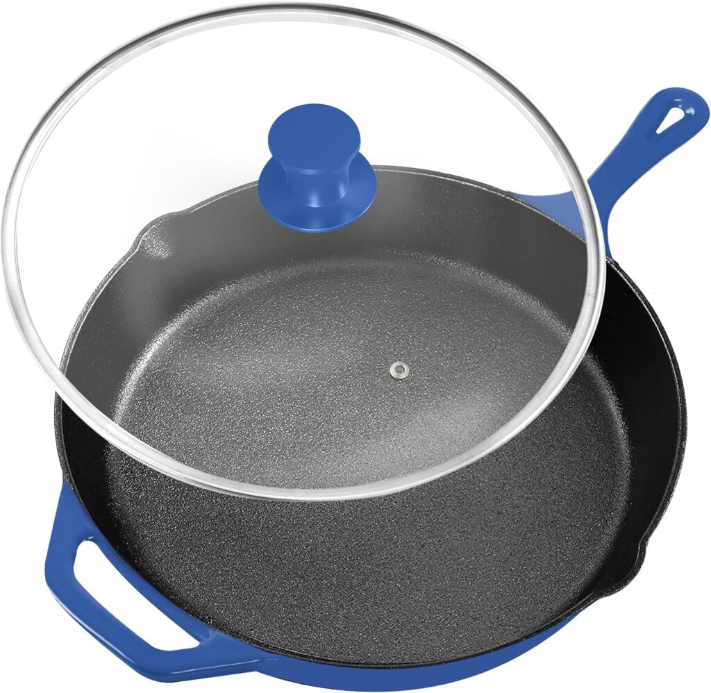 Utopia Kitchen Saute Fry Pan Pre-Seasoned Cast Iron Skillet With Lid - 12 inch Nonstick Frying Pan - Cast Iron Pan - Safe Grill Cookware for indoor  Outdoor Use