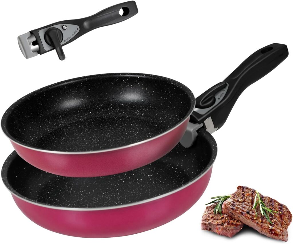 ZNM Nonstick Frying Pan Set, 10.2  11.6 Non Stick Frying Pans Omelette Skillet with Removable Handle, Aluminum Fry Pan Set Induction, Oven  Dishwasher Safe, Black