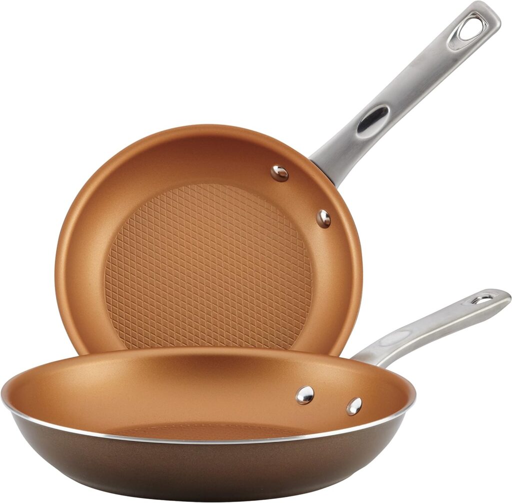 Ayesha Curry Home Collection Nonstick Frying Pan Set / Fry Pan Set / Skillet Set - 9.25 Inch and 11.5 Inch, Brown