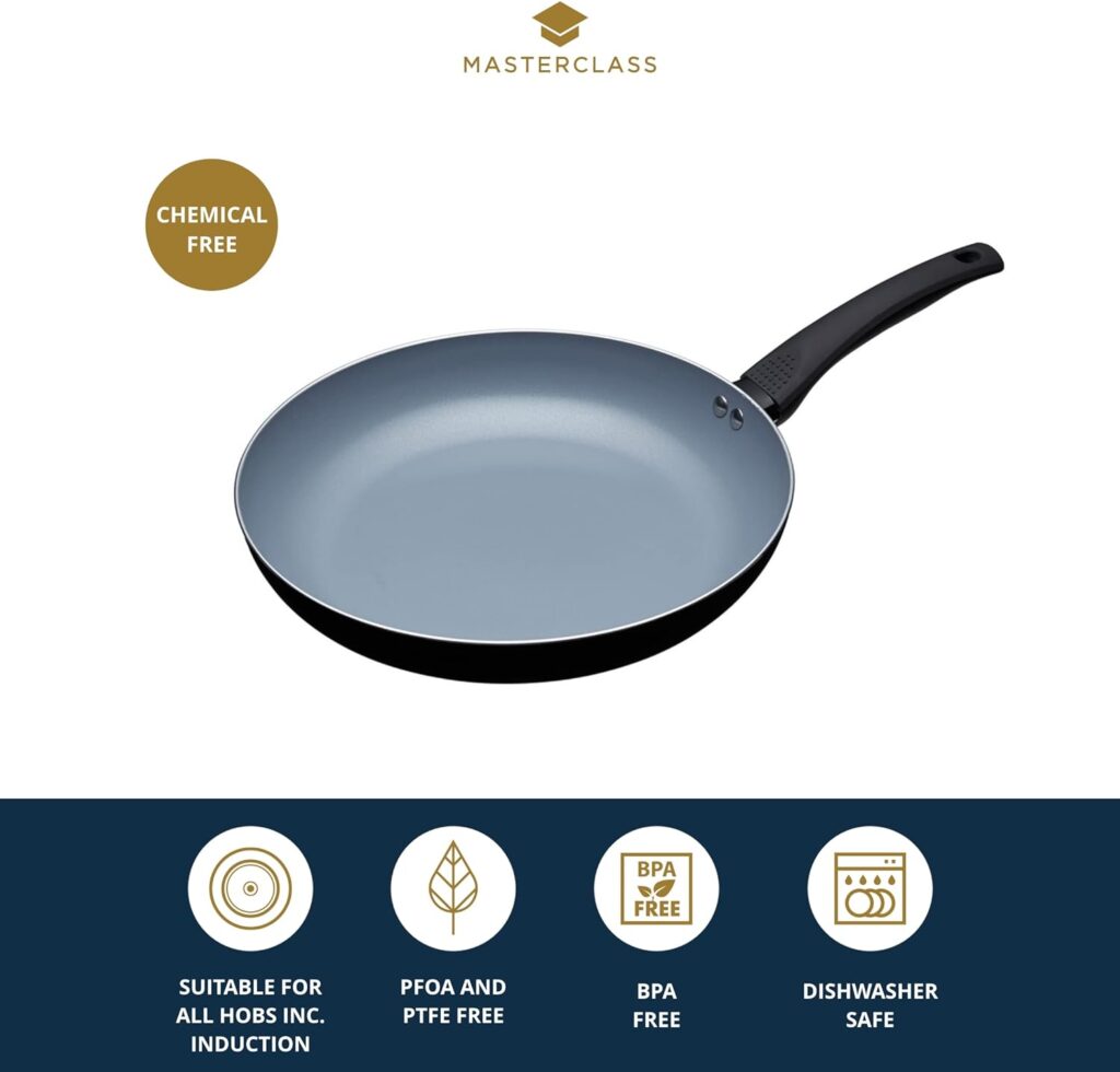 MasterClass Eco Induction Frying Pan with Healthier Ceramic Chemical Free Non Stick, Large, Aluminium/Iron, Black/Blue, 30 cm