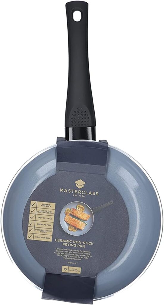MasterClass Eco Induction Frying Pan with Healthier Ceramic Chemical Free Non Stick, Large, Aluminium/Iron, Black/Blue, 30 cm